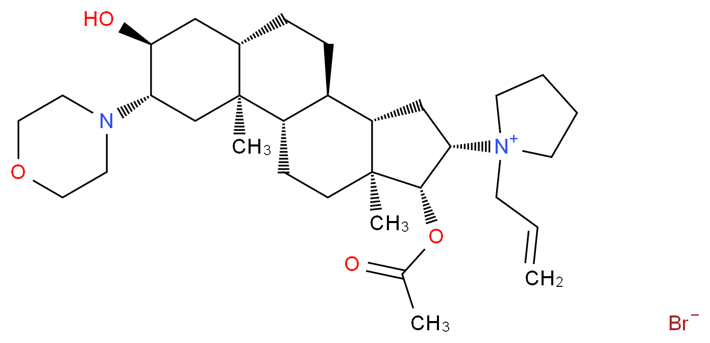 1-[(1S,2S,4S,5S,7S,10R,11S,13S,14R,15S)-14-(acetyloxy)-5-hydroxy-2,15-dimethyl-4-(morpholin-4-yl)tetracyclo[8.7.0.0<sup>2</sup>,<sup>7</sup>.0<sup>1</sup><sup>1</sup>,<sup>1</sup><sup>5</sup>]heptadecan-13-yl]-1-(prop-2-en-1-yl)pyrrolidin-1-ium bromide_分子结构_CAS_119302-91-9