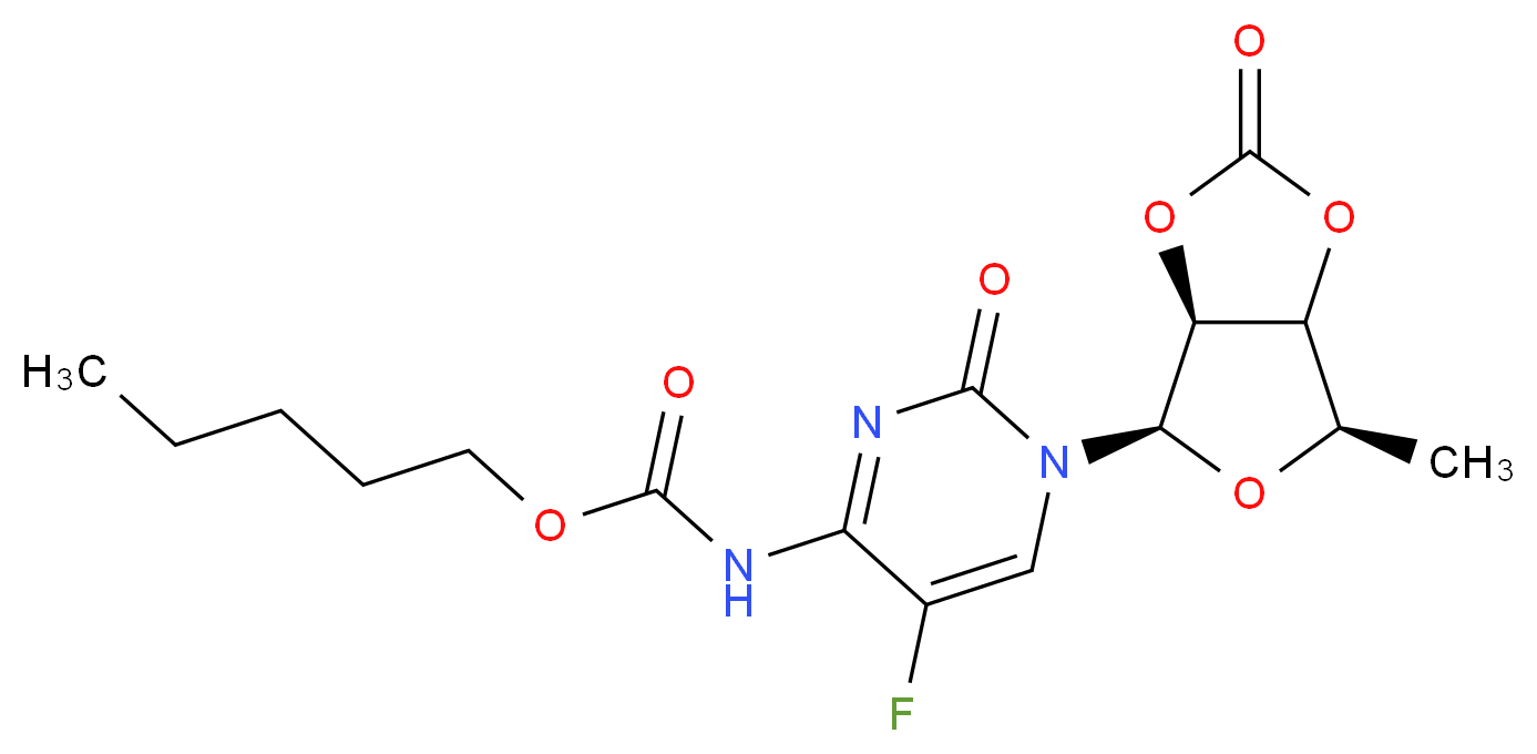 pentyl N-{1-[(3aS,4R,6R)-6-methyl-2-oxo-tetrahydro-2H-furo[3,4-d][1,3]dioxol-4-yl]-5-fluoro-2-oxo-1,2-dihydropyrimidin-4-yl}carbamate_分子结构_CAS_921769-65-5