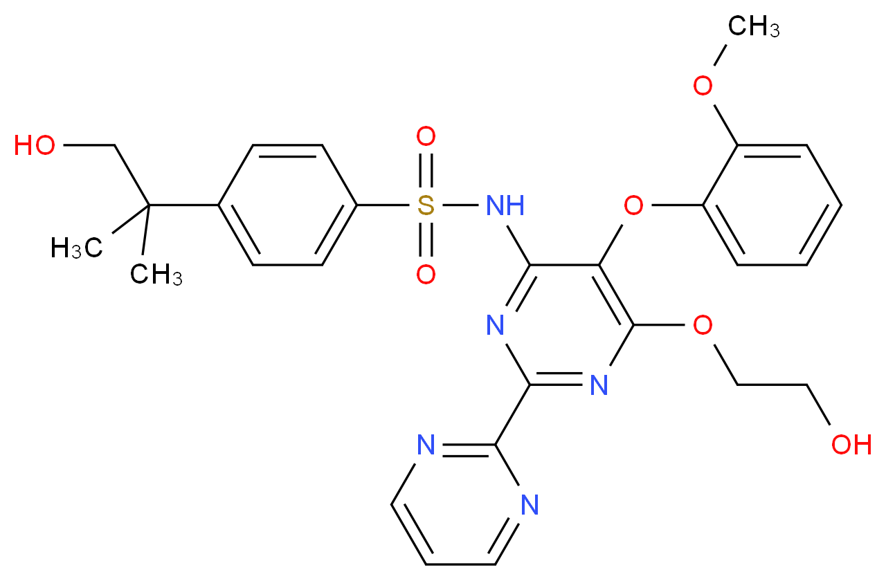 4-(1-hydroxy-2-methylpropan-2-yl)-N-[6-(2-hydroxyethoxy)-5-(2-methoxyphenoxy)-2-(pyrimidin-2-yl)pyrimidin-4-yl]benzene-1-sulfonamide_分子结构_CAS_253688-60-7