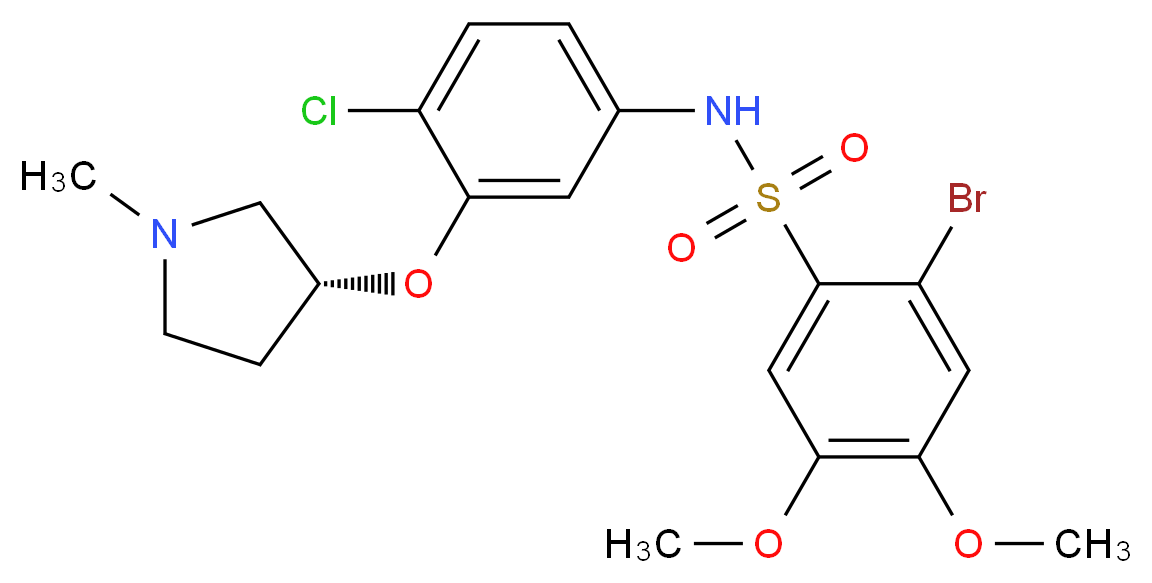 2-bromo-N-(4-chloro-3-{[(3R)-1-methylpyrrolidin-3-yl]oxy}phenyl)-4,5-dimethoxybenzene-1-sulfonamide_分子结构_CAS_474960-44-6