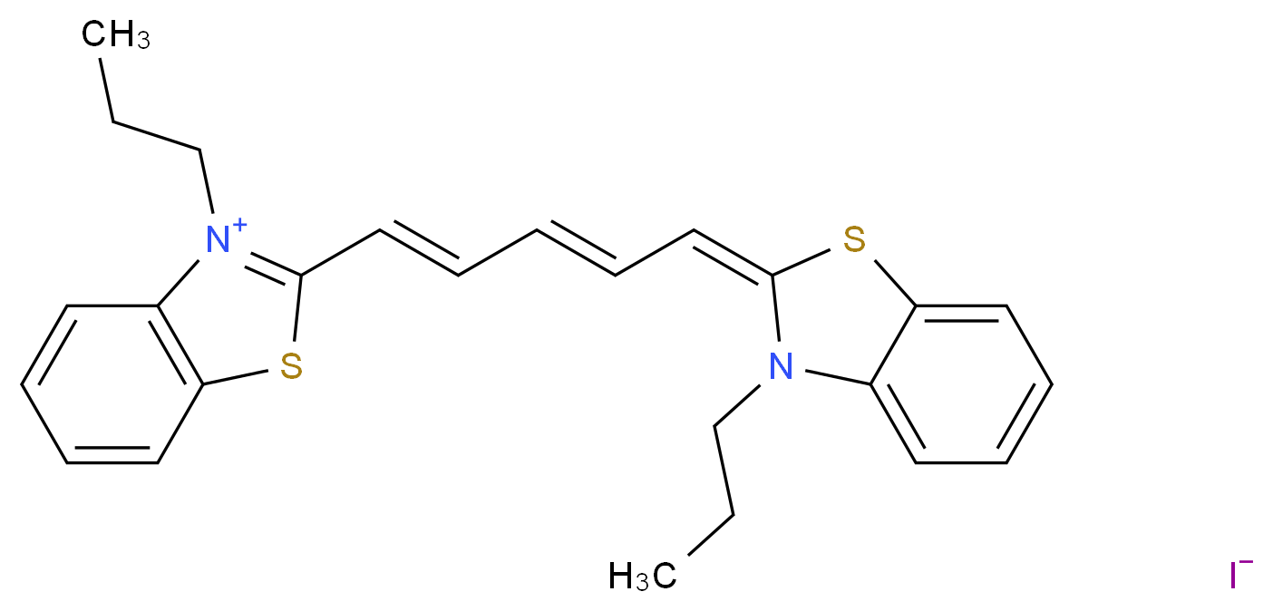 3-propyl-2-[(1E,3E)-5-[(2E)-3-propyl-2,3-dihydro-1,3-benzothiazol-2-ylidene]penta-1,3-dien-1-yl]-1,3-benzothiazol-3-ium iodide_分子结构_CAS_53213-94-8