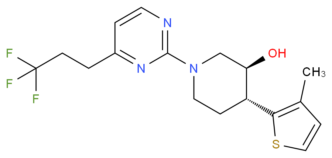 (3S*,4R*)-4-(3-methyl-2-thienyl)-1-[4-(3,3,3-trifluoropropyl)pyrimidin-2-yl]piperidin-3-ol_分子结构_CAS_)