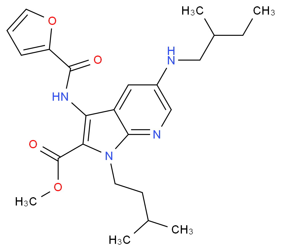 methyl 3-(2-furoylamino)-1-(3-methylbutyl)-5-[(2-methylbutyl)amino]-1H-pyrrolo[2,3-b]pyridine-2-carboxylate_分子结构_CAS_)