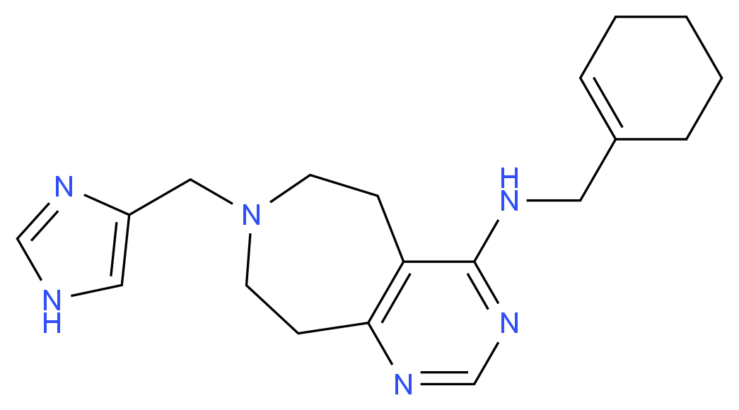 N-(cyclohex-1-en-1-ylmethyl)-7-(1H-imidazol-4-ylmethyl)-6,7,8,9-tetrahydro-5H-pyrimido[4,5-d]azepin-4-amine_分子结构_CAS_)