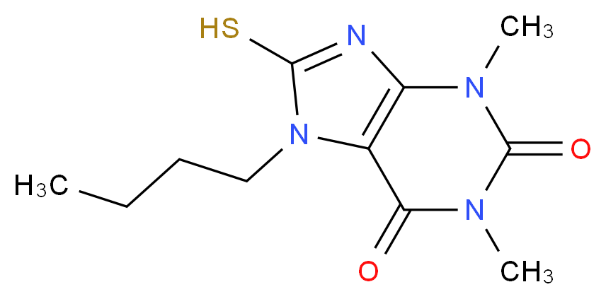 7-butyl-1,3-dimethyl-8-sulfanyl-2,3,6,7-tetrahydro-1H-purine-2,6-dione_分子结构_CAS_436094-92-7