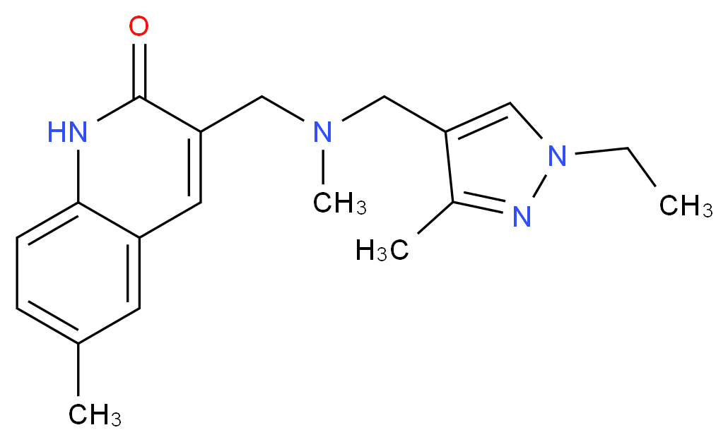 3-{[[(1-ethyl-3-methyl-1H-pyrazol-4-yl)methyl](methyl)amino]methyl}-6-methylquinolin-2(1H)-one_分子结构_CAS_)