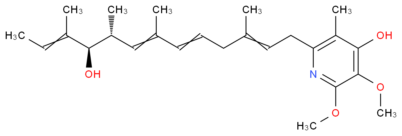 2-[(9R,10R)-10-hydroxy-3,7,9,11-tetramethyltrideca-2,5,7,11-tetraen-1-yl]-5,6-dimethoxy-3-methylpyridin-4-ol_分子结构_CAS_2738-64-9