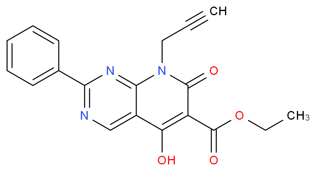 Ethyl 5-hydroxy-7-oxo-2-phenyl-8-(prop-2-ynyl)-7,8-dihydropyrido[2,3-d]pyrimidine-6-carboxylate_分子结构_CAS_76361-09-6)