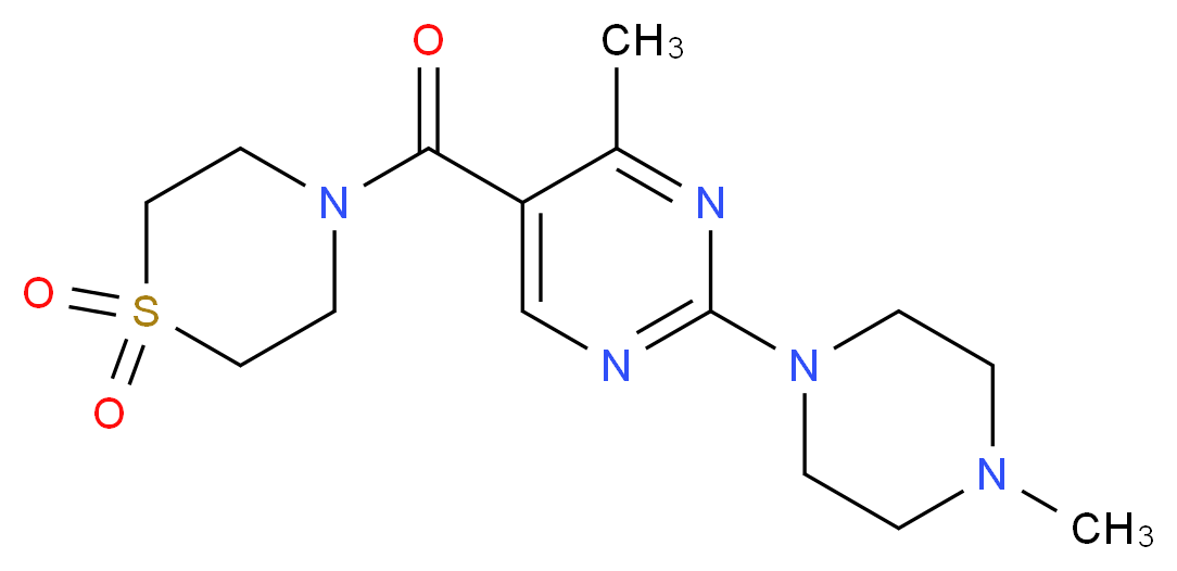 4-{[4-methyl-2-(4-methylpiperazin-1-yl)pyrimidin-5-yl]carbonyl}thiomorpholine 1,1-dioxide_分子结构_CAS_)