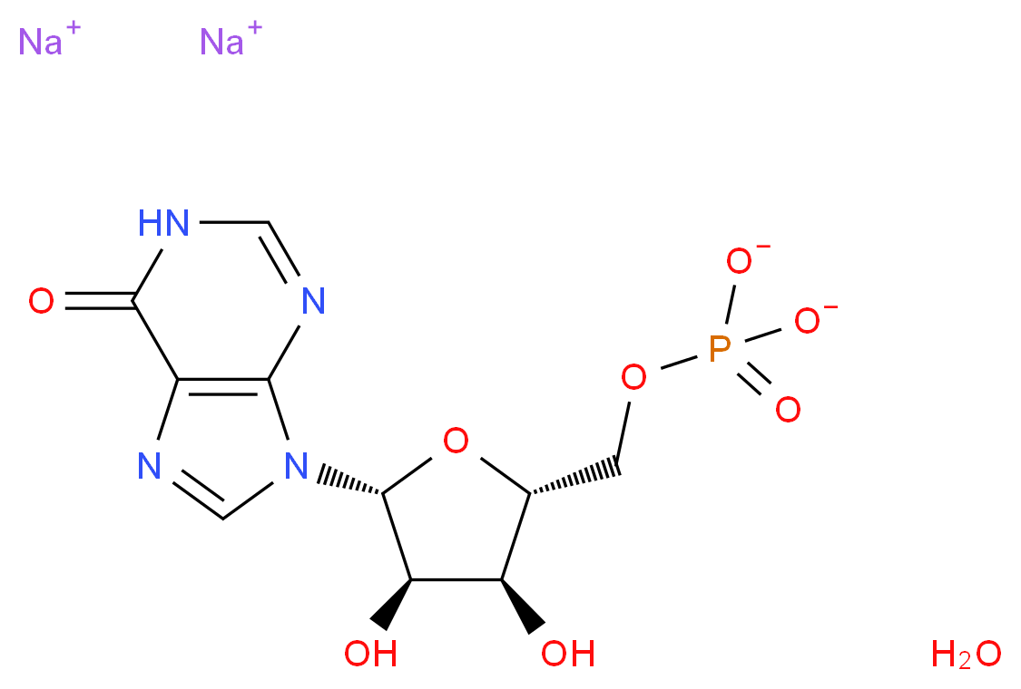 disodium hydrate [(2R,3S,4R,5R)-3,4-dihydroxy-5-(6-oxo-6,9-dihydro-1H-purin-9-yl)oxolan-2-yl]methyl phosphate_分子结构_CAS_352195-40-5