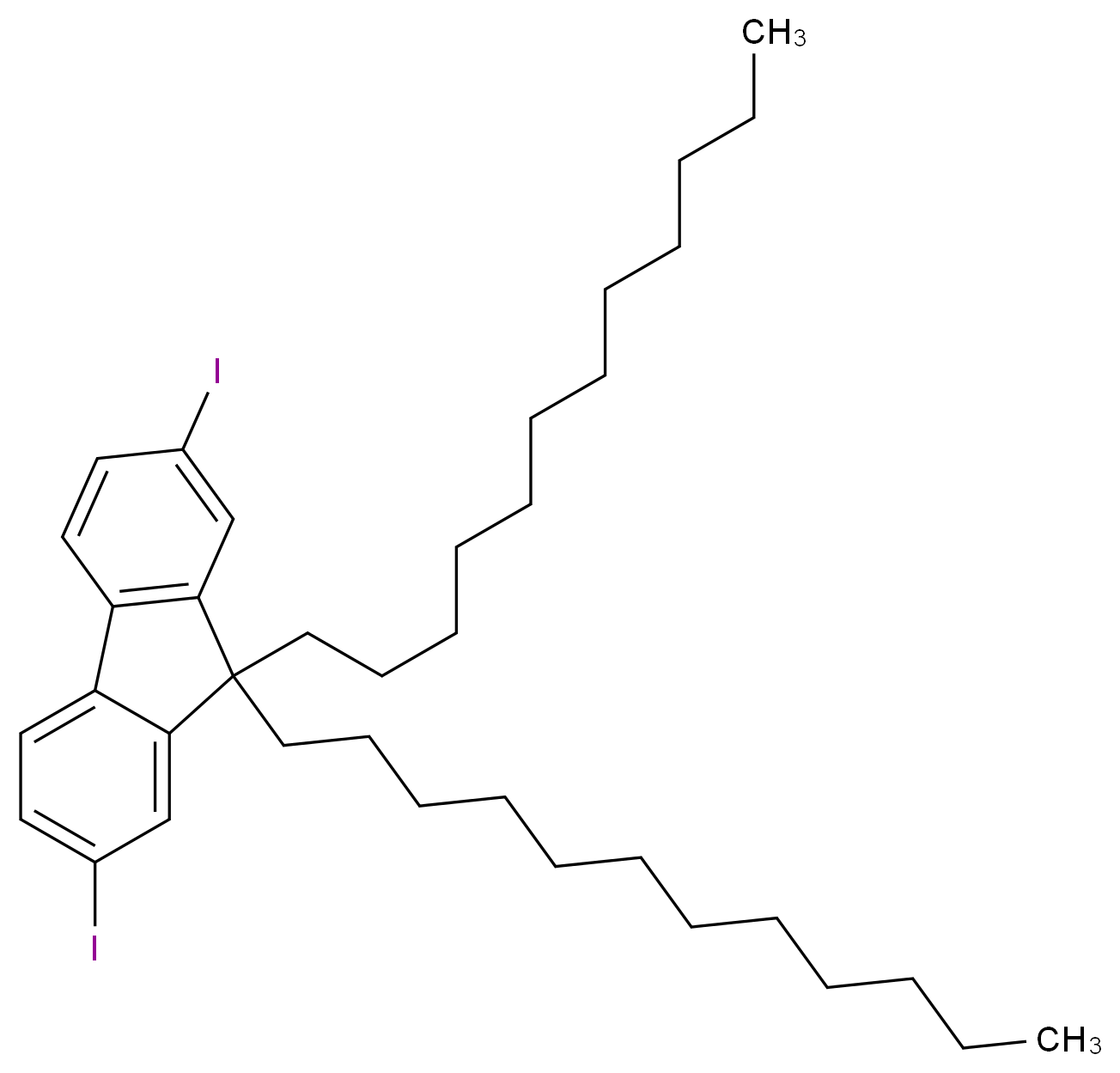 2,7-二碘-9,9-二(十二烷基)-9H-芴_分子结构_CAS_278176-07-1)