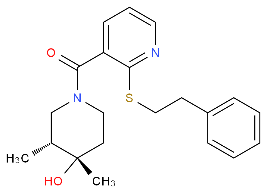 (3R*,4S*)-3,4-dimethyl-1-({2-[(2-phenylethyl)thio]pyridin-3-yl}carbonyl)piperidin-4-ol_分子结构_CAS_)