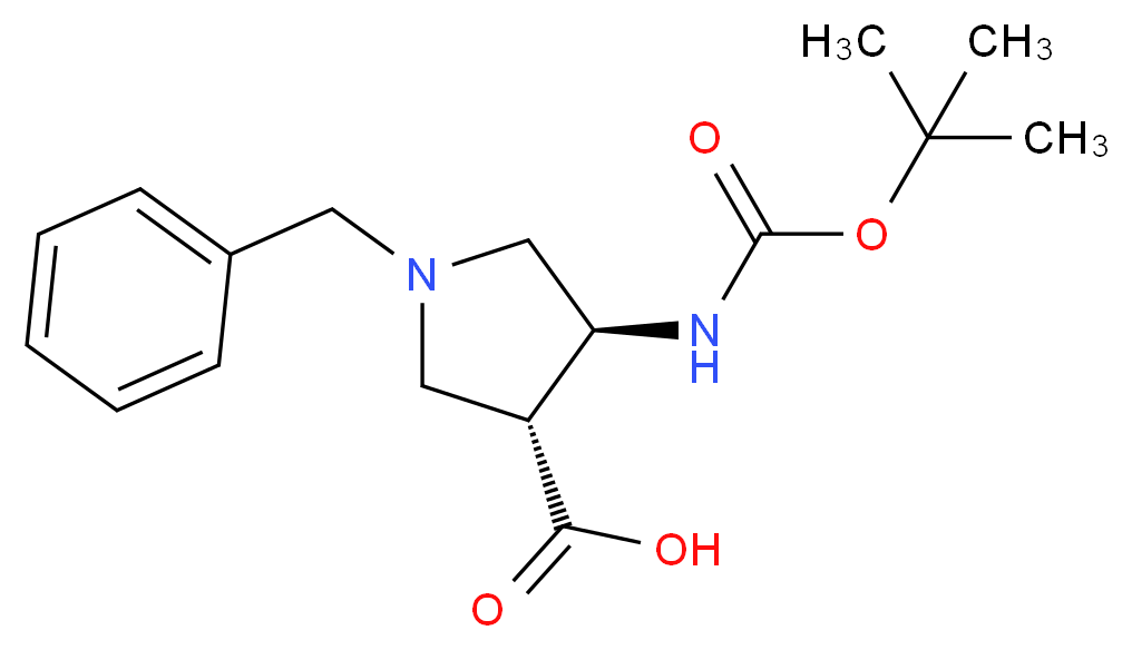 rel-(3R,4S)-1-benzyl-4-{[(tert-butoxy)carbonyl]amino}pyrrolidine-3-carboxylic acid_分子结构_CAS_628725-28-0