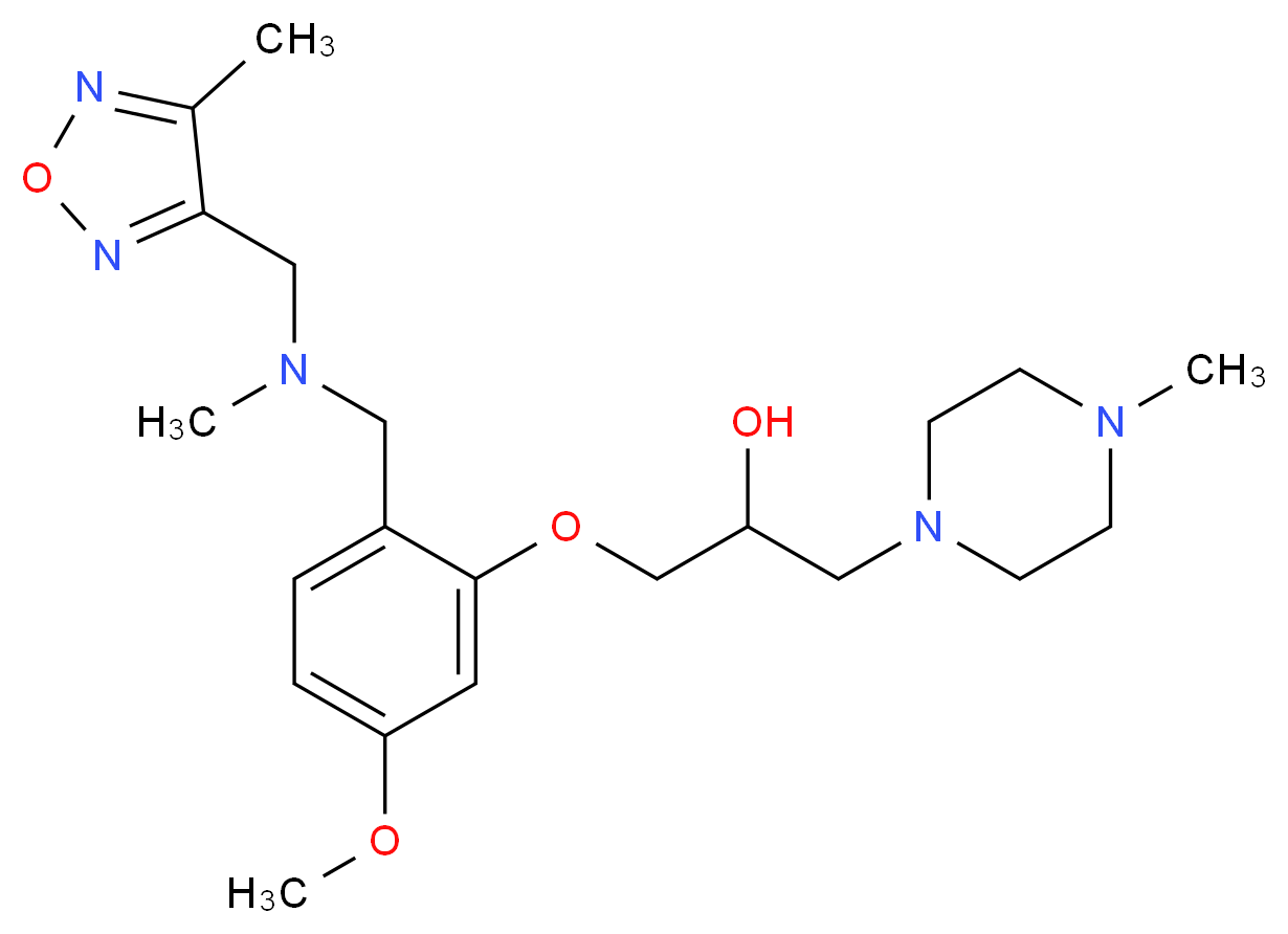 1-[5-methoxy-2-({methyl[(4-methyl-1,2,5-oxadiazol-3-yl)methyl]amino}methyl)phenoxy]-3-(4-methyl-1-piperazinyl)-2-propanol_分子结构_CAS_)