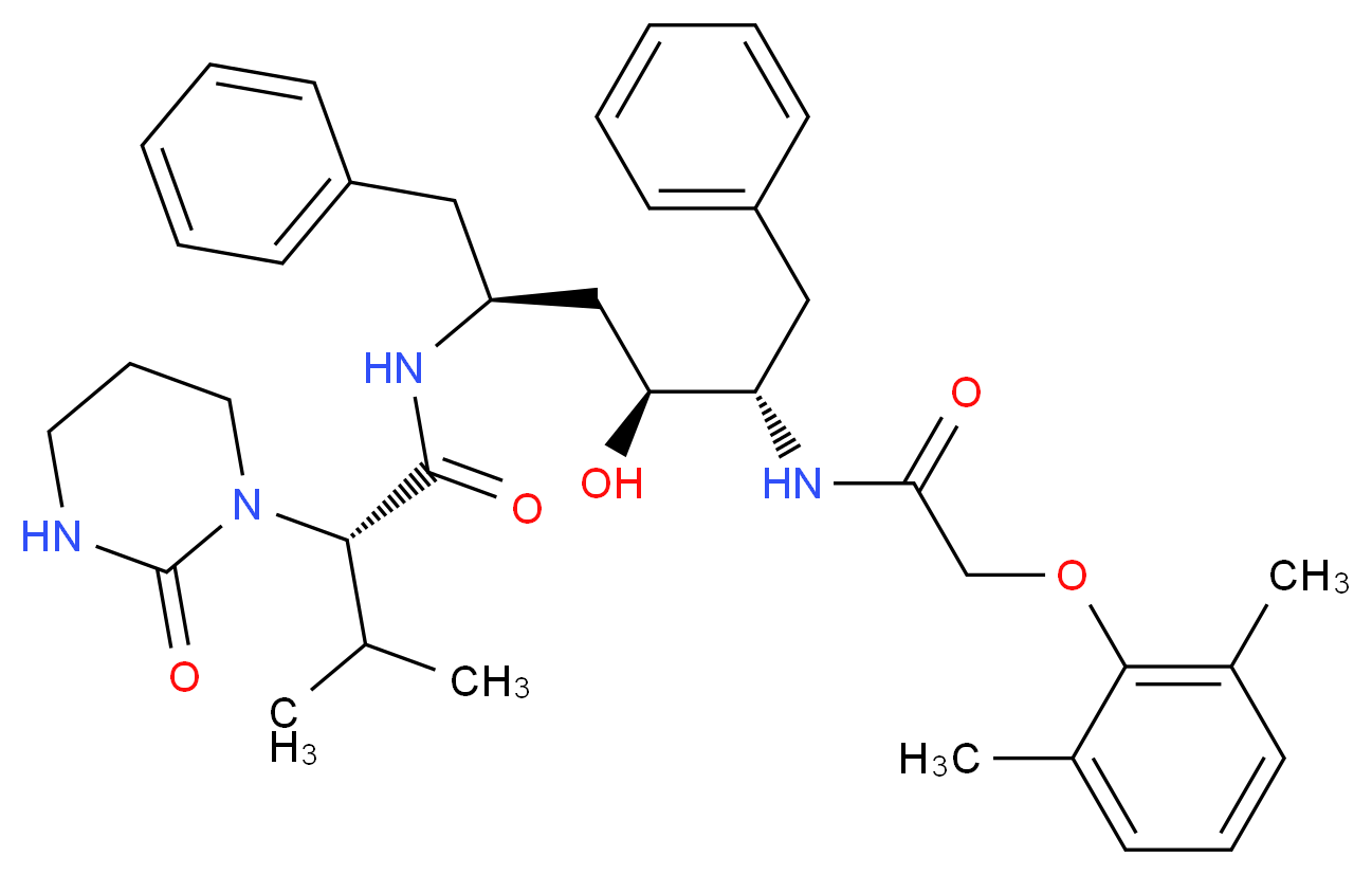 (2S)-N-[(2S,4S,5S)-5-[2-(2,6-dimethylphenoxy)acetamido]-4-hydroxy-1,6-diphenylhexan-2-yl]-3-methyl-2-(2-oxo-1,3-diazinan-1-yl)butanamide_分子结构_CAS_192725-17-0