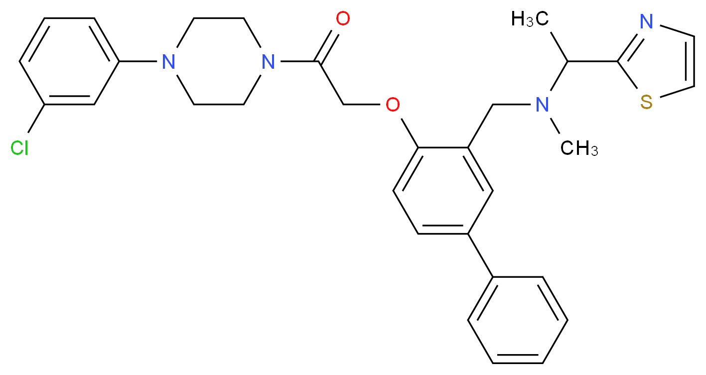 N-[(4-{2-[4-(3-chlorophenyl)-1-piperazinyl]-2-oxoethoxy}-3-biphenylyl)methyl]-N-methyl-1-(1,3-thiazol-2-yl)ethanamine_分子结构_CAS_)