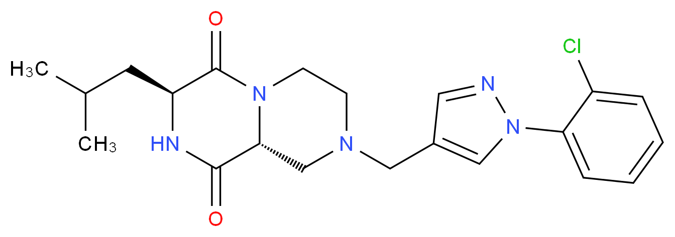 (3S,9aR)-8-{[1-(2-chlorophenyl)-1H-pyrazol-4-yl]methyl}-3-isobutyltetrahydro-2H-pyrazino[1,2-a]pyrazine-1,4(3H,6H)-dione_分子结构_CAS_)