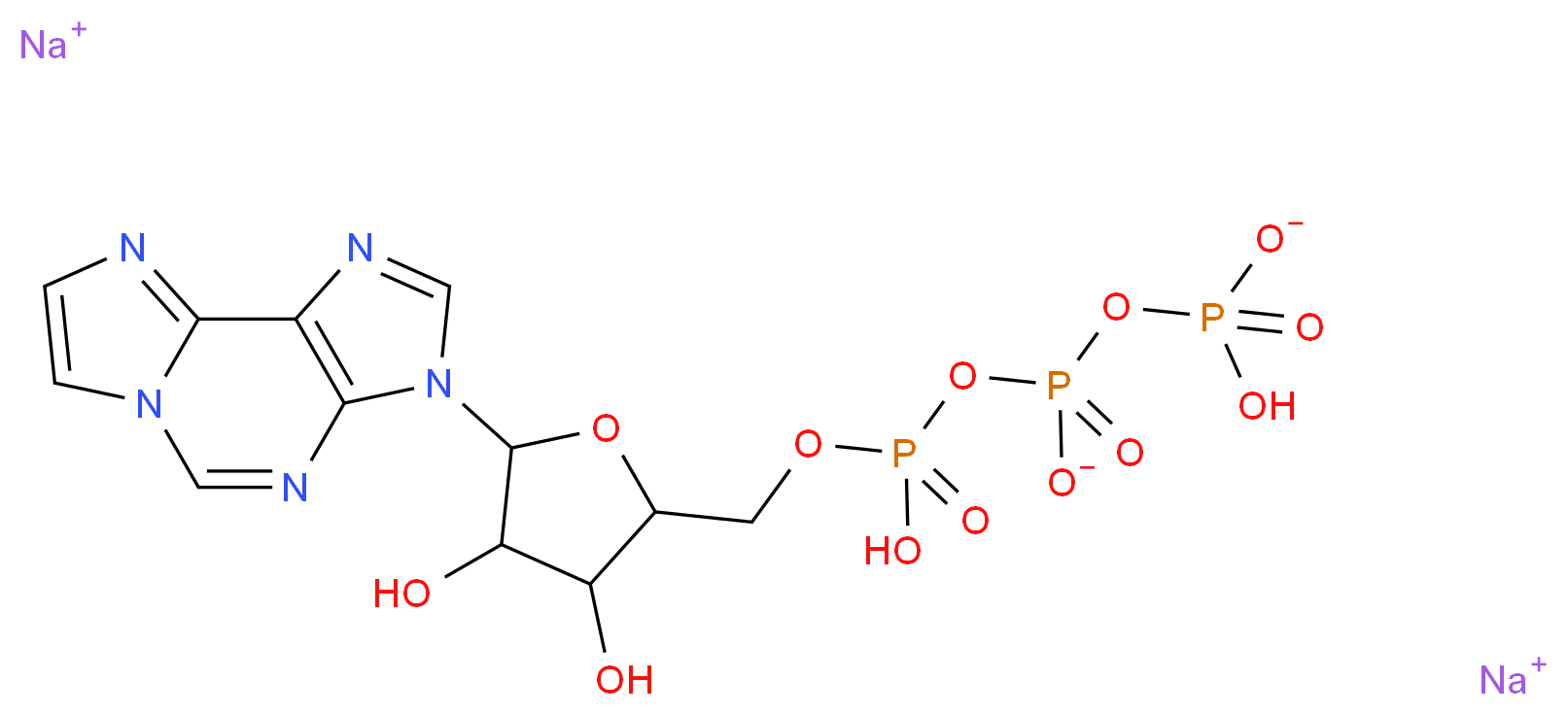 disodium [(3,4-dihydroxy-5-{3H-imidazo[2,1-f]purin-3-yl}oxolan-2-yl)methoxy](hydroxy)phosphoryl (hydrogen phosphonatooxy)phosphonate_分子结构_CAS_60777-99-3