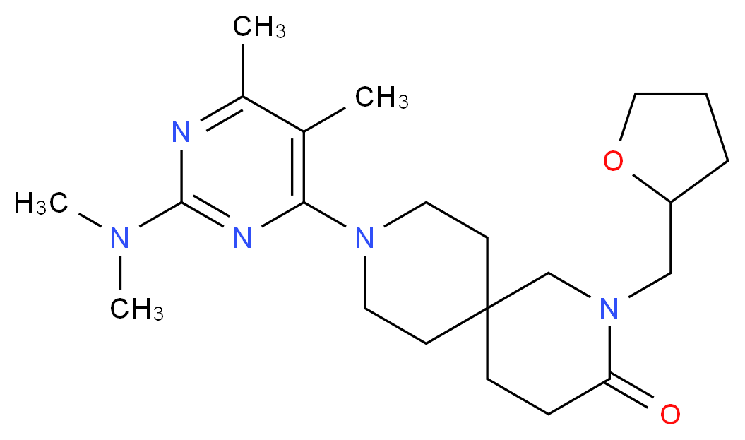9-[2-(dimethylamino)-5,6-dimethylpyrimidin-4-yl]-2-(tetrahydrofuran-2-ylmethyl)-2,9-diazaspiro[5.5]undecan-3-one_分子结构_CAS_)