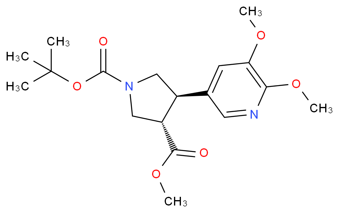 (trans-racemic) 1-tert-Butyl 3-methyl 4-(5,6-dimethoxypyridin-3-yl)pyrrolidine-1,3-dicarboxylate_分子结构_CAS_)