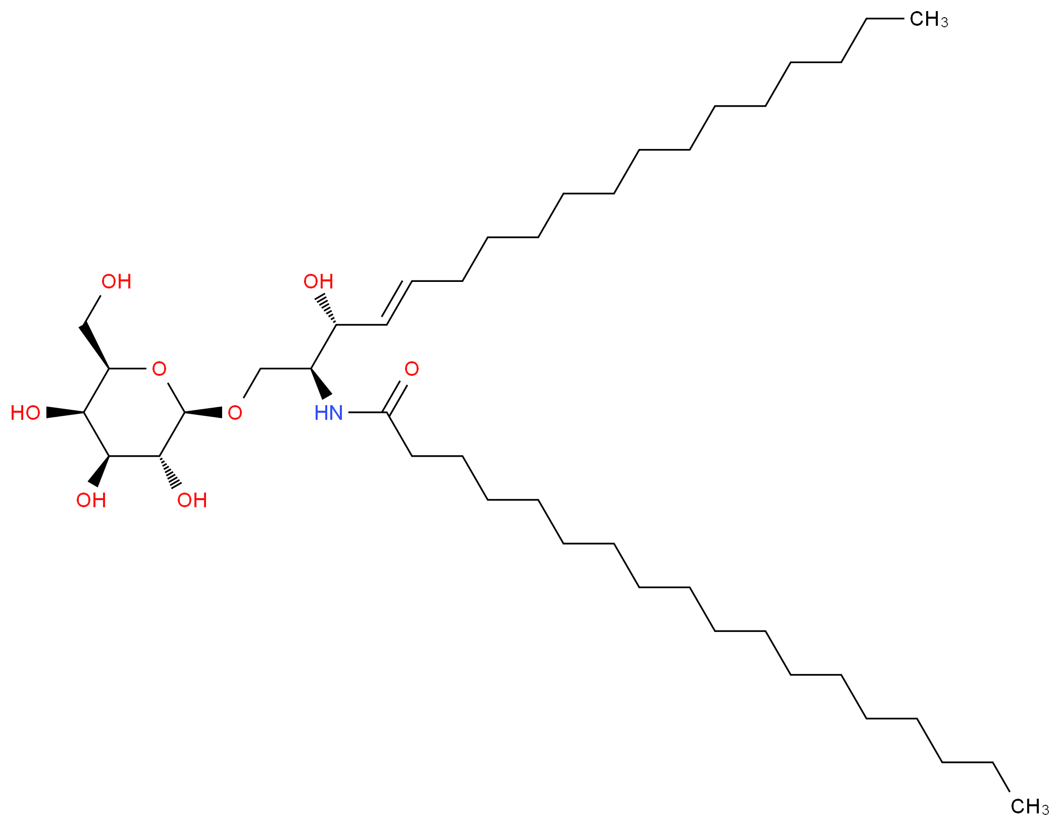 N-[(2S,3R,4E)-3-hydroxy-1-{[(2R,3R,4S,5R,6R)-3,4,5-trihydroxy-6-(hydroxymethyl)oxan-2-yl]oxy}octadec-4-en-2-yl]octadecanamide_分子结构_CAS_36271-49-5