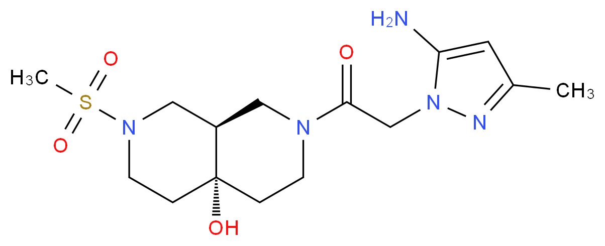 (4aR*,8aR*)-2-[(5-amino-3-methyl-1H-pyrazol-1-yl)acetyl]-7-(methylsulfonyl)octahydro-2,7-naphthyridin-4a(2H)-ol_分子结构_CAS_)