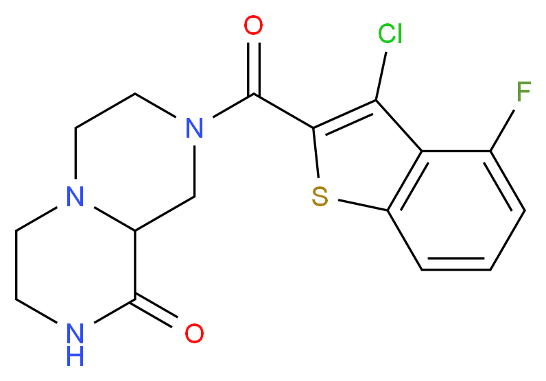 8-[(3-chloro-4-fluoro-1-benzothien-2-yl)carbonyl]hexahydro-2H-pyrazino[1,2-a]pyrazin-1(6H)-one_分子结构_CAS_)