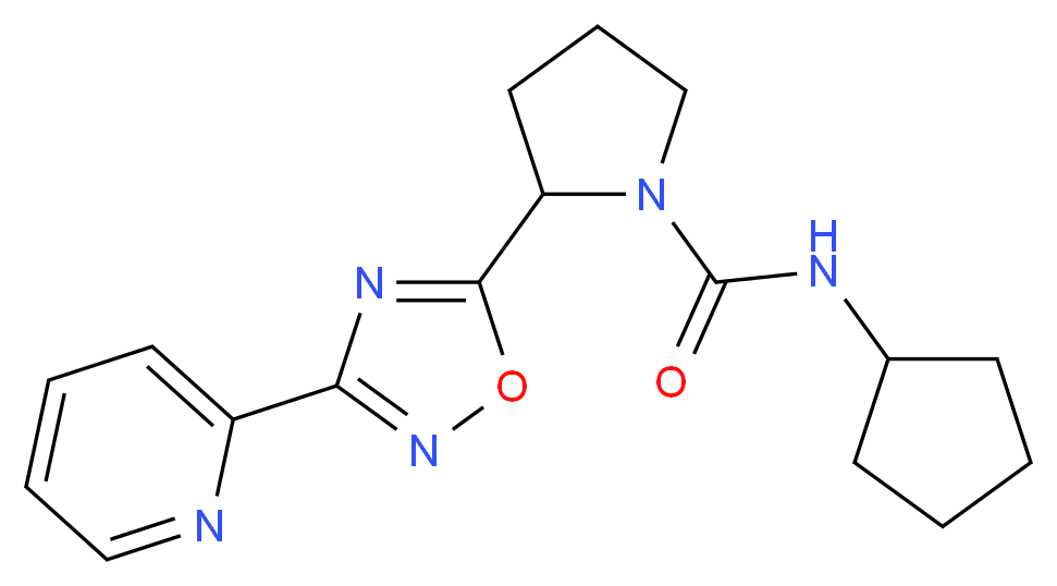 N-cyclopentyl-2-[3-(2-pyridinyl)-1,2,4-oxadiazol-5-yl]-1-pyrrolidinecarboxamide_分子结构_CAS_)
