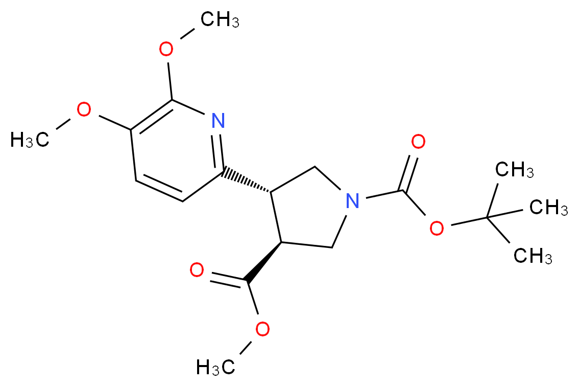 (rac-trans)-1-tert-Butyl 3-methyl 4-(5,6-dimethoxypyridin-2-yl)pyrrolidine-1,3-dicarboxylate_分子结构_CAS_1217674-57-1)