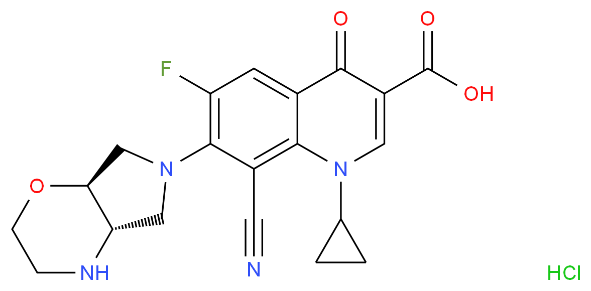 7-[(4aS,7aS)-octahydropyrrolo[3,4-b]morpholin-6-yl]-8-cyano-1-cyclopropyl-6-fluoro-4-oxo-1,4-dihydroquinoline-3-carboxylic acid hydrochloride_分子结构_CAS_209342-41-6