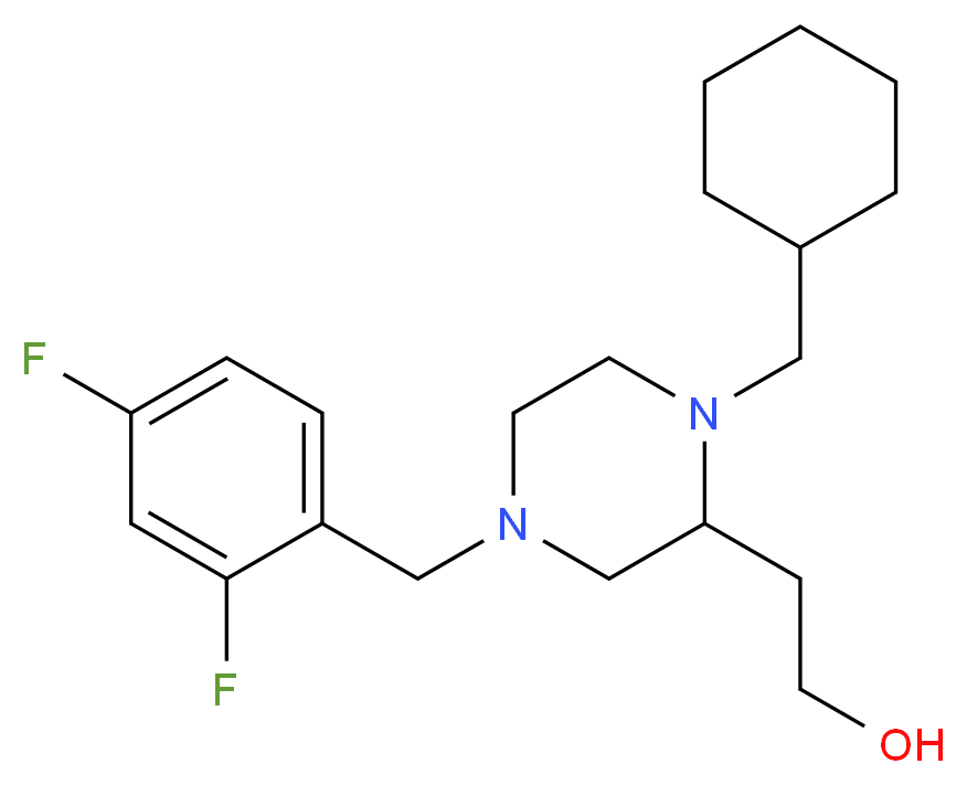 2-[1-(cyclohexylmethyl)-4-(2,4-difluorobenzyl)-2-piperazinyl]ethanol_分子结构_CAS_)
