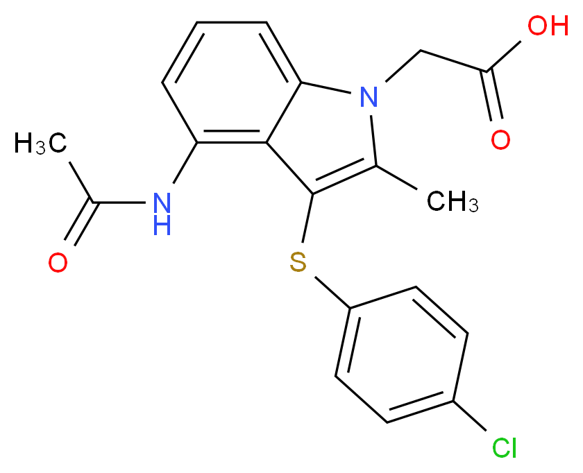 2-{3-[(4-chlorophenyl)sulfanyl]-4-acetamido-2-methyl-1H-indol-1-yl}acetic acid_分子结构_CAS_802904-66-1