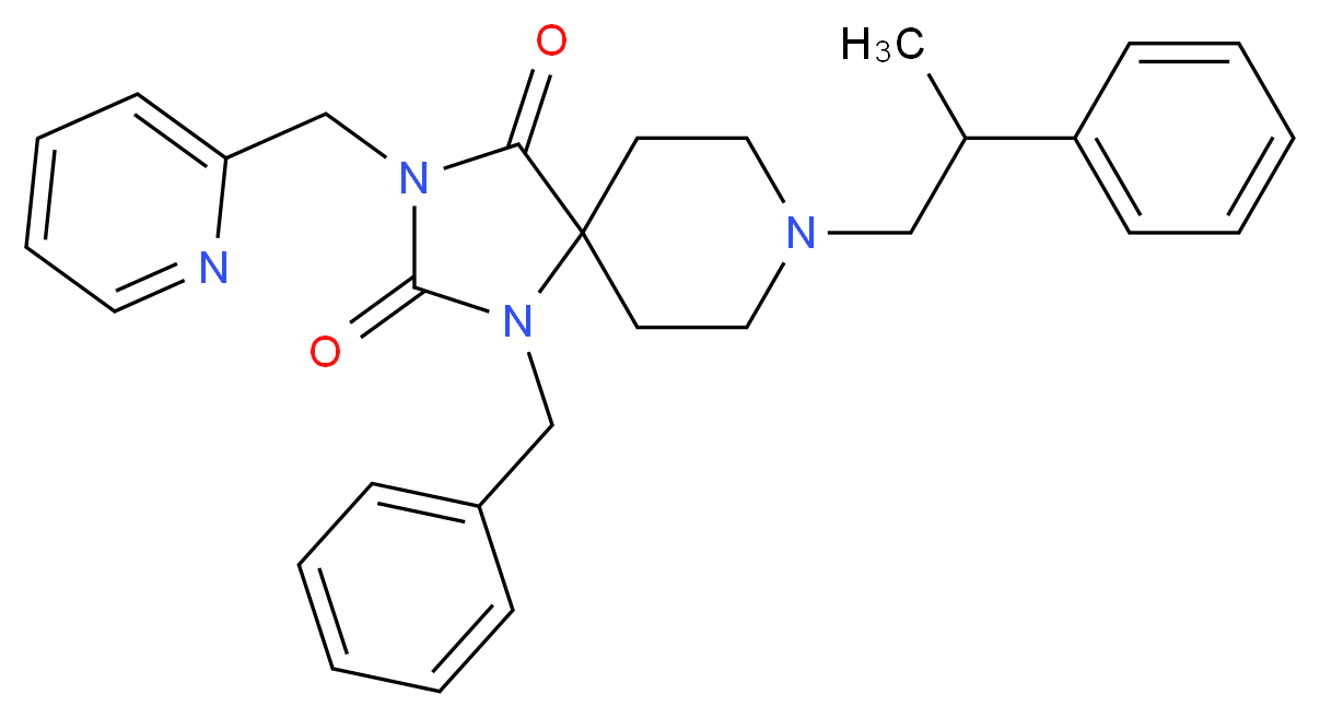 1-benzyl-8-(2-phenylpropyl)-3-(2-pyridinylmethyl)-1,3,8-triazaspiro[4.5]decane-2,4-dione_分子结构_CAS_)