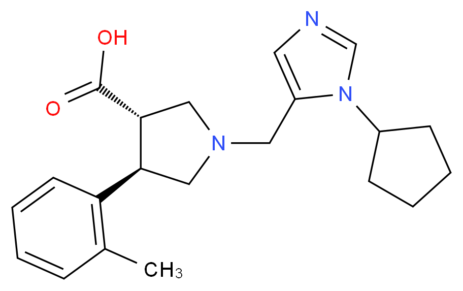 (3S*,4R*)-1-[(1-cyclopentyl-1H-imidazol-5-yl)methyl]-4-(2-methylphenyl)pyrrolidine-3-carboxylic acid_分子结构_CAS_)