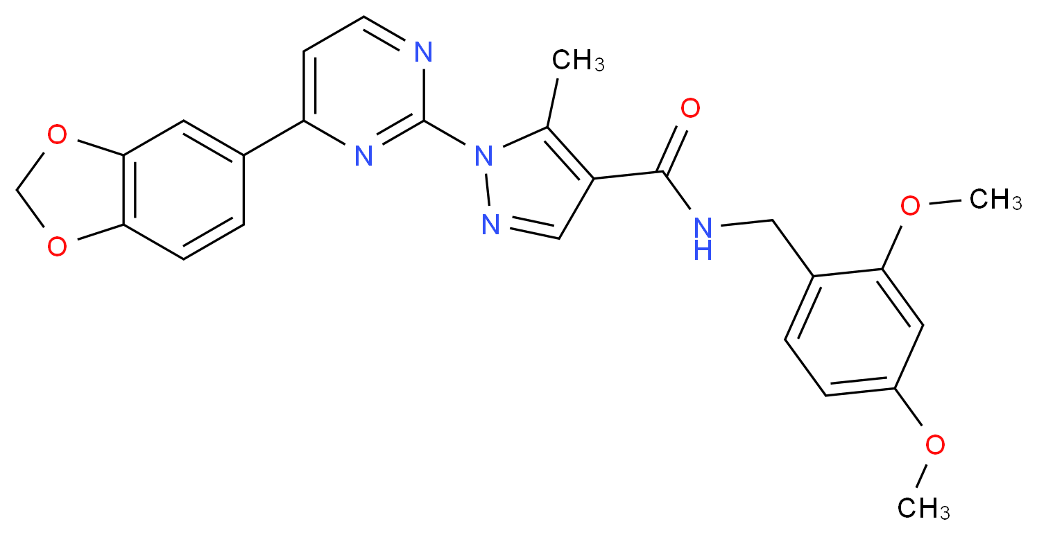 1-[4-(1,3-benzodioxol-5-yl)-2-pyrimidinyl]-N-(2,4-dimethoxybenzyl)-5-methyl-1H-pyrazole-4-carboxamide_分子结构_CAS_)