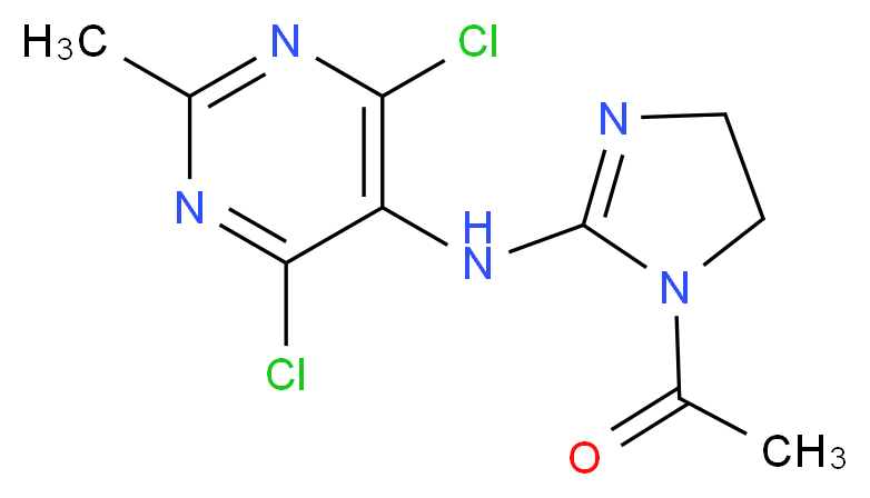 1-{2-[(4,6-Dichloro-2-methylpyrimidin-5-yl)amino]-4,5-dihydro-1H-imidazol-1-yl}ethan-1-one_分子结构_CAS_75438-54-9)