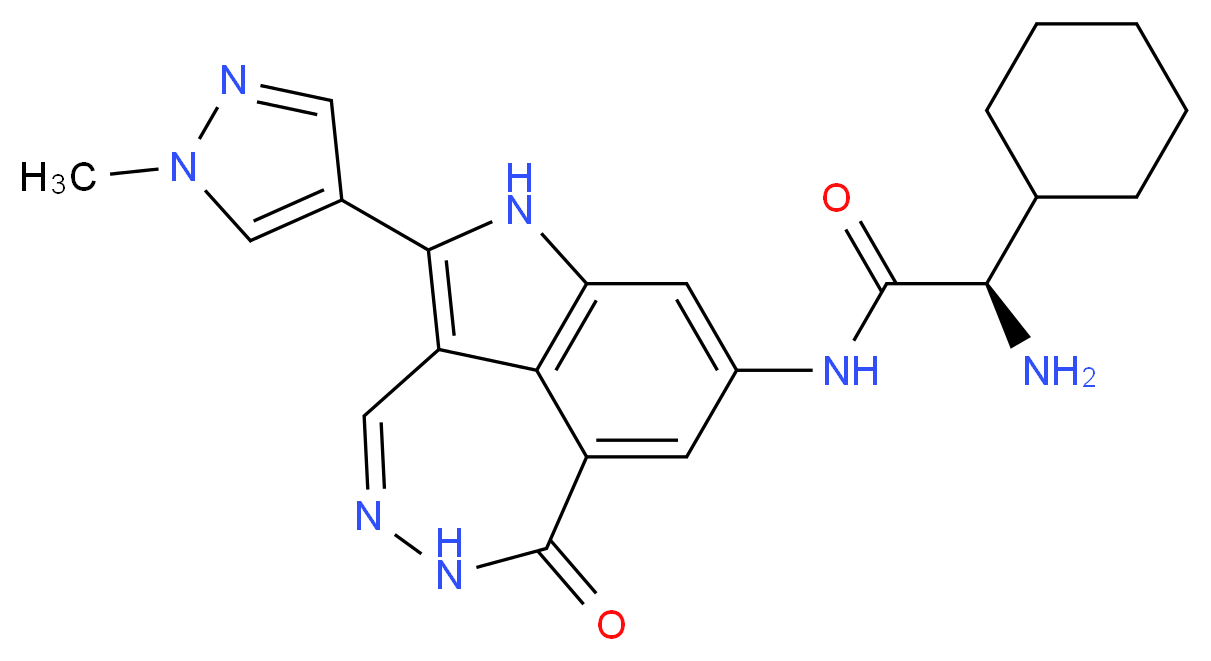 (2R)-2-amino-2-cyclohexyl-N-[2-(1-methyl-1H-pyrazol-4-yl)-9-oxo-3,10,11-triazatricyclo[6.4.1.0<sup>4</sup>,<sup>1</sup><sup>3</sup>]trideca-1,4(13),5,7,11-pentaen-6-yl]acetamide_分子结构_CAS_952021-60-2