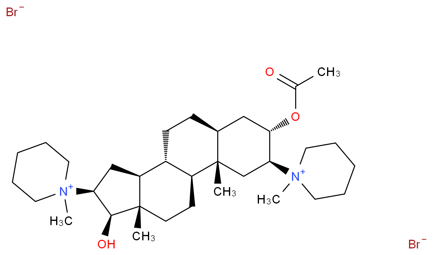 1-[(1S,2S,4S,5S,7S,10R,11S,13S,14R,15S)-5-(acetyloxy)-14-hydroxy-2,15-dimethyl-4-(1-methylpiperidin-1-ium-1-yl)tetracyclo[8.7.0.0<sup>2</sup>,<sup>7</sup>.0<sup>1</sup><sup>1</sup>,<sup>1</sup><sup>5</sup>]heptadecan-13-yl]-1-methylpiperidin-1-ium dibromide_分子结构_CAS_27115-86-2