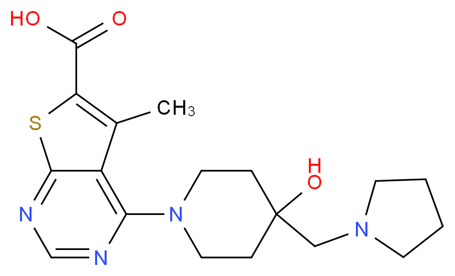 4-[4-hydroxy-4-(pyrrolidin-1-ylmethyl)piperidin-1-yl]-5-methylthieno[2,3-d]pyrimidine-6-carboxylic acid_分子结构_CAS_)