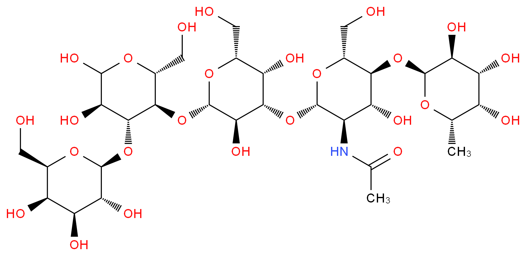 N-[(2S,3R,4R,5S,6R)-2-{[(2S,3R,4S,5S,6R)-2-{[(2R,3R,4R,5R)-5,6-dihydroxy-2-(hydroxymethyl)-4-{[(2S,3R,4S,5R,6R)-3,4,5-trihydroxy-6-(hydroxymethyl)oxan-2-yl]oxy}oxan-3-yl]oxy}-3,5-dihydroxy-6-(hydroxymethyl)oxan-4-yl]oxy}-4-hydroxy-6-(hydroxymethyl)-5-{[(2S,3S,4R,5S,6S)-3,4,5-trihydroxy-6-methyloxan-2-yl]oxy}oxan-3-yl]acetamide_分子结构_CAS_21973-23-9