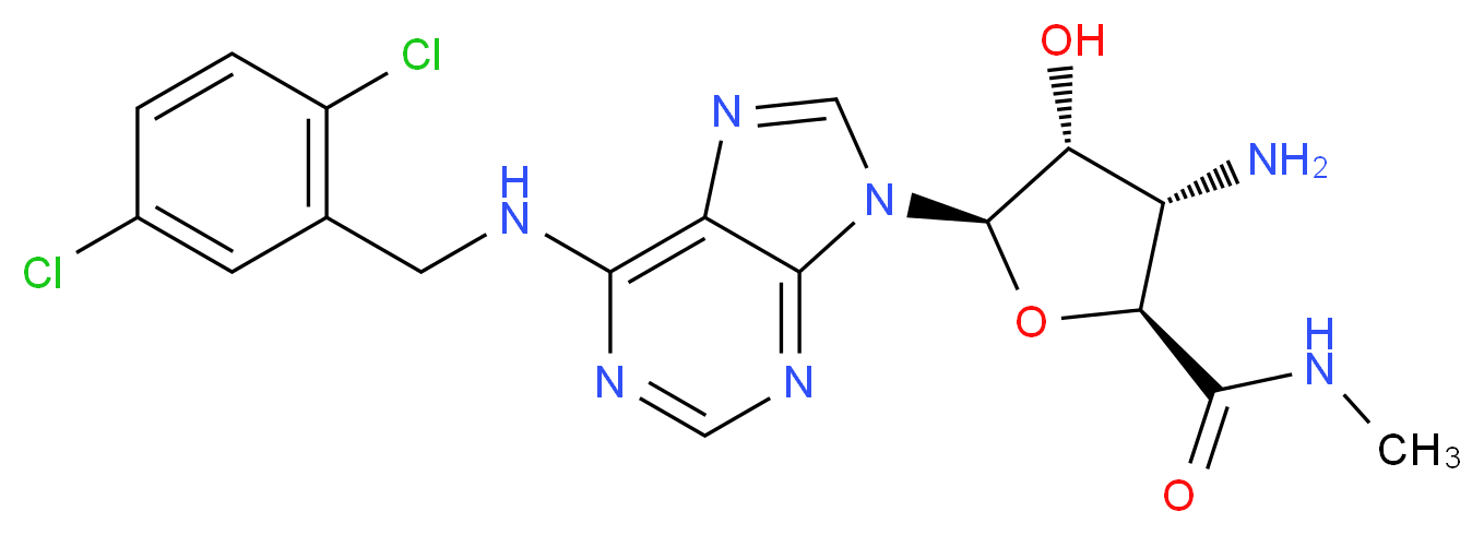 (2S,3S,4R,5R)-3-amino-5-(6-{[(2,5-dichlorophenyl)methyl]amino}-9H-purin-9-yl)-4-hydroxy-N-methyloxolane-2-carboxamide_分子结构_CAS_457612-59-8