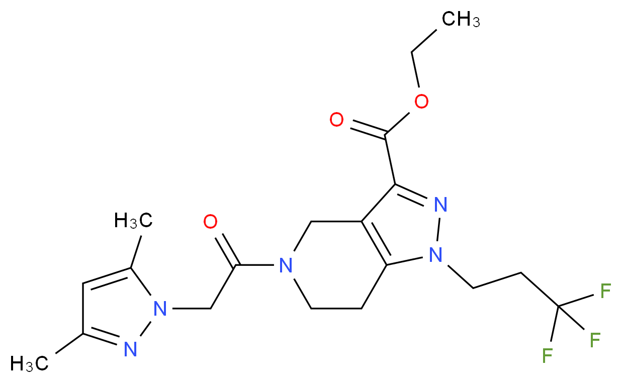 ethyl 5-[(3,5-dimethyl-1H-pyrazol-1-yl)acetyl]-1-(3,3,3-trifluoropropyl)-4,5,6,7-tetrahydro-1H-pyrazolo[4,3-c]pyridine-3-carboxylate_分子结构_CAS_)