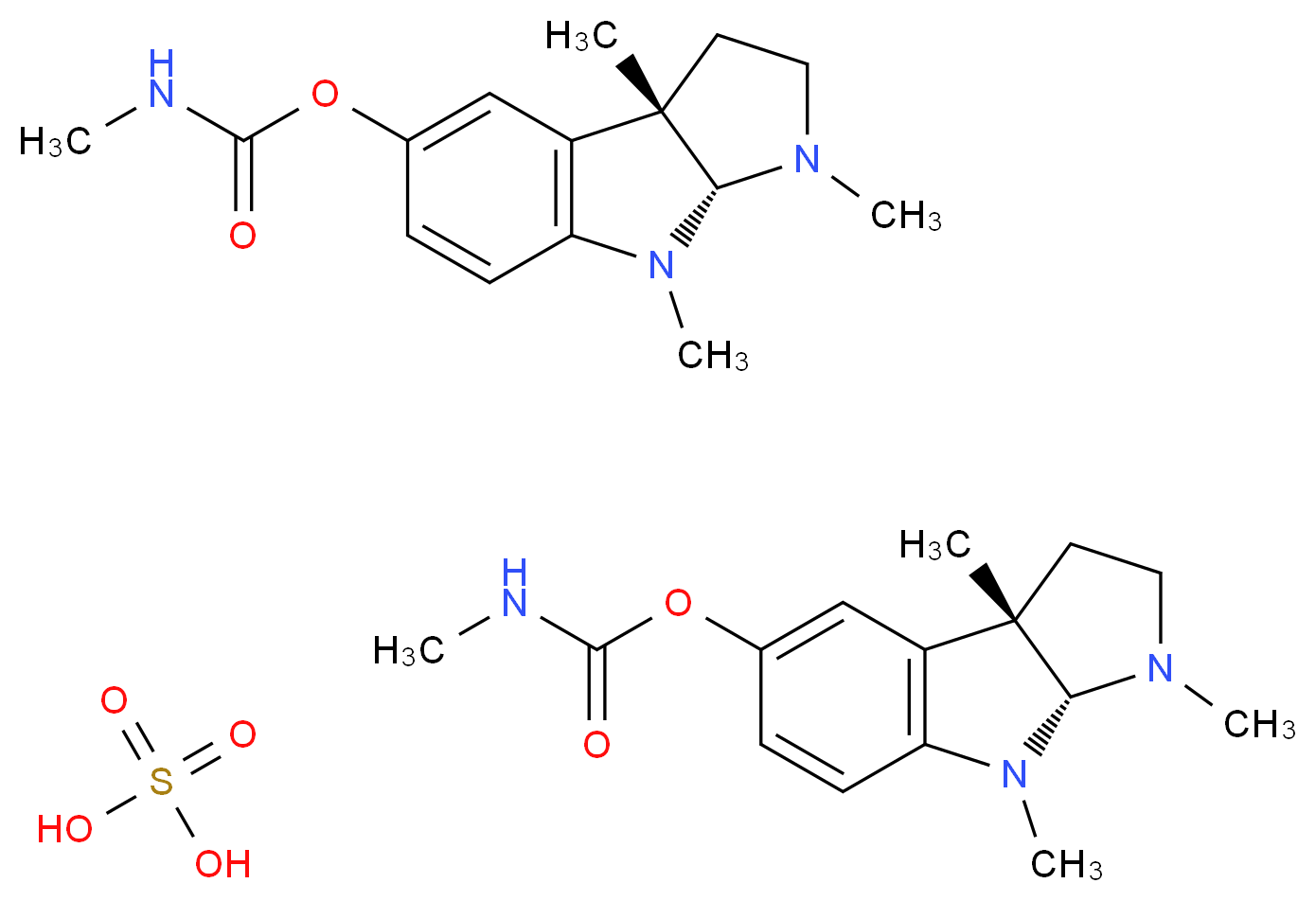 sulfuric acid bis((3aS,8aR)-1,3a,8-trimethyl-1H,2H,3H,3aH,8H,8aH-pyrrolo[2,3-b]indol-5-yl N-methylcarbamate)_分子结构_CAS_64-47-1