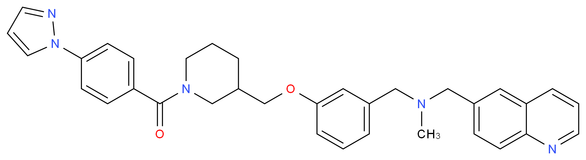 N-methyl-1-[3-({1-[4-(1H-pyrazol-1-yl)benzoyl]-3-piperidinyl}methoxy)phenyl]-N-(6-quinolinylmethyl)methanamine_分子结构_CAS_)