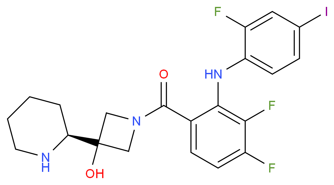 1-{3,4-difluoro-2-[(2-fluoro-4-iodophenyl)amino]benzoyl}-3-[(2S)-piperidin-2-yl]azetidin-3-ol_分子结构_CAS_934660-93-2