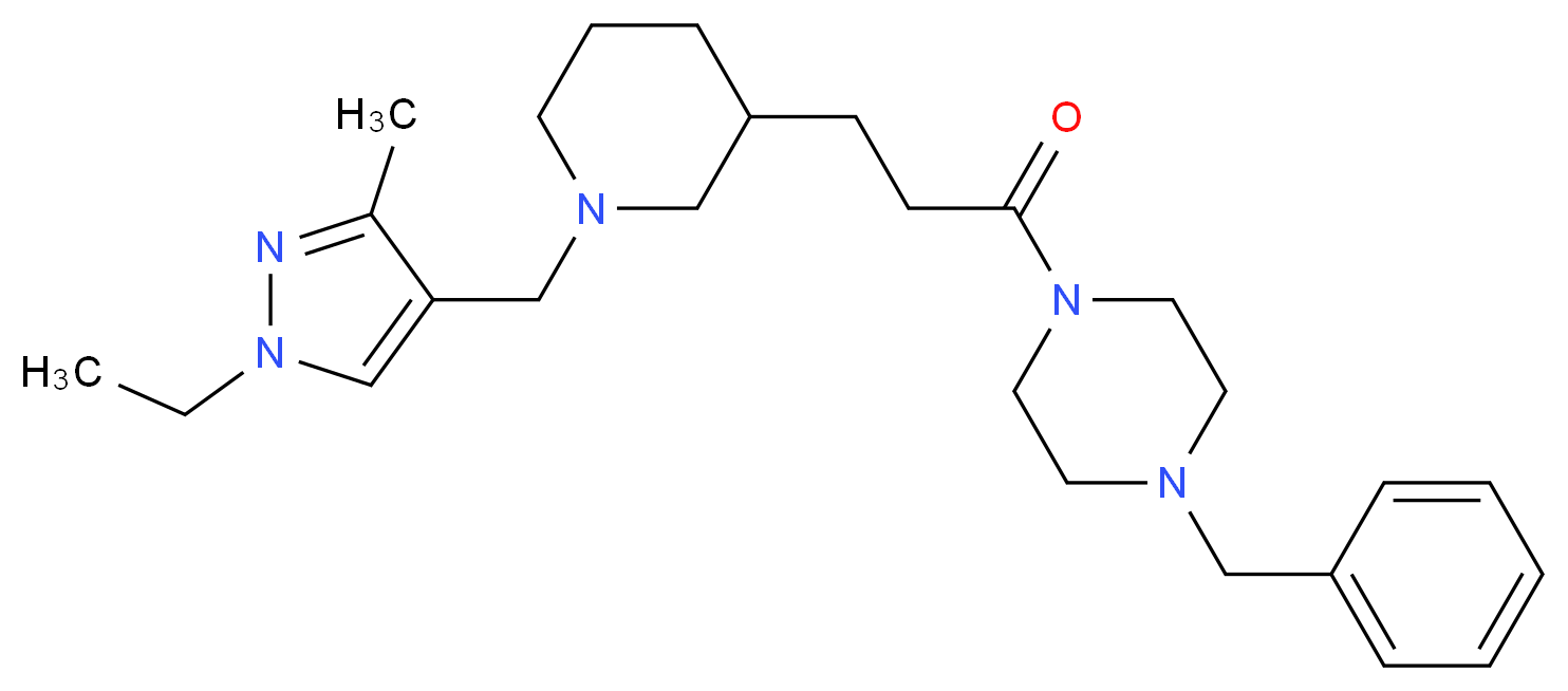 1-benzyl-4-(3-{1-[(1-ethyl-3-methyl-1H-pyrazol-4-yl)methyl]-3-piperidinyl}propanoyl)piperazine_分子结构_CAS_)