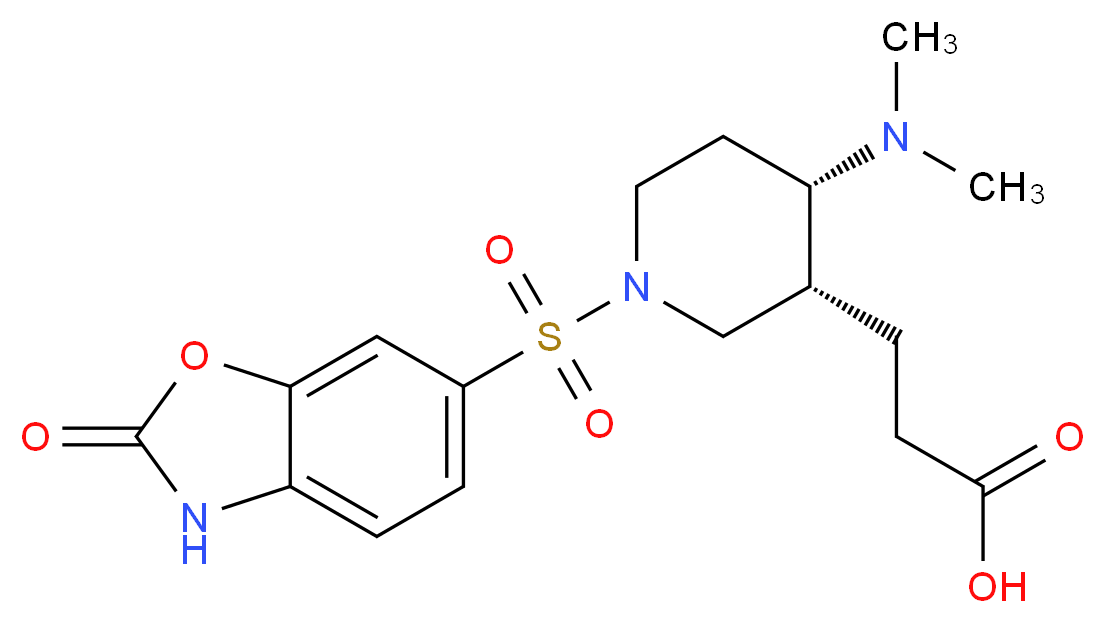 3-{(3R*,4S*)-4-(dimethylamino)-1-[(2-oxo-2,3-dihydro-1,3-benzoxazol-6-yl)sulfonyl]piperidin-3-yl}propanoic acid_分子结构_CAS_)