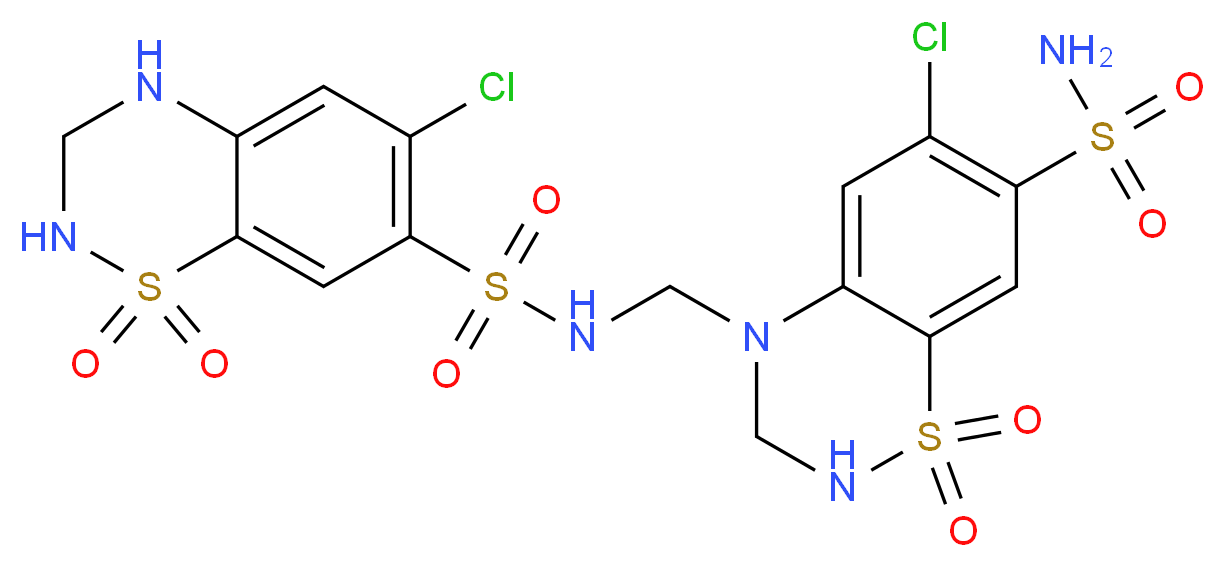 6-chloro-4-(6-chloro-1,1-dioxo-3,4-dihydro-2H-1λ<sup>6</sup>,2,4-benzothiadiazine-7-sulfonamidomethyl)-1,1-dioxo-3,4-dihydro-2H-1λ<sup>6</sup>,2,4-benzothiadiazine-7-sulfonamide_分子结构_CAS_402824-96-8