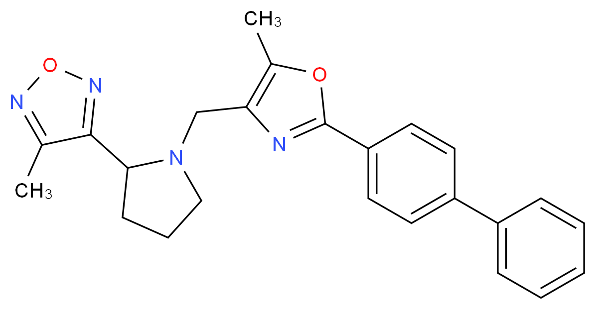 3-(1-{[2-(4-biphenylyl)-5-methyl-1,3-oxazol-4-yl]methyl}-2-pyrrolidinyl)-4-methyl-1,2,5-oxadiazole_分子结构_CAS_)