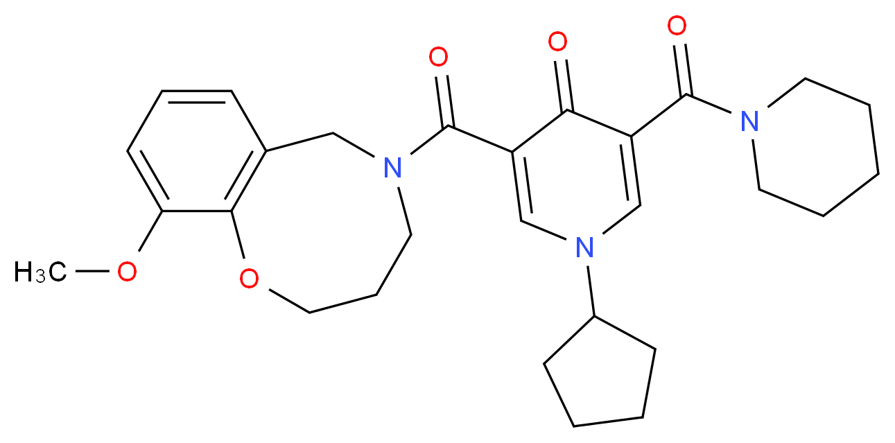 1-cyclopentyl-3-[(10-methoxy-3,4-dihydro-2H-1,5-benzoxazocin-5(6H)-yl)carbonyl]-5-(1-piperidinylcarbonyl)-4(1H)-pyridinone_分子结构_CAS_)